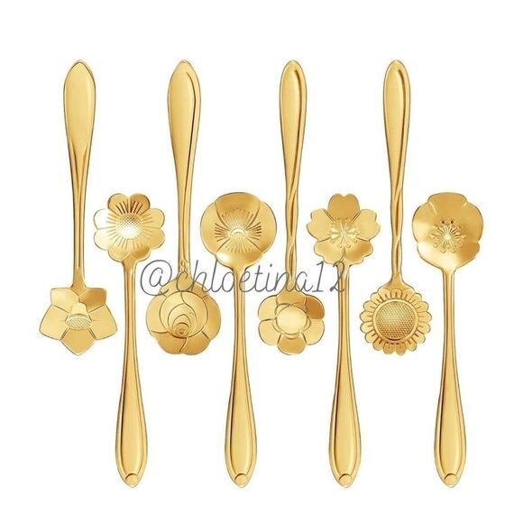 Silver Gold 8pcs Stainless Steel Flower Spoon Set - Picture 11 of 16